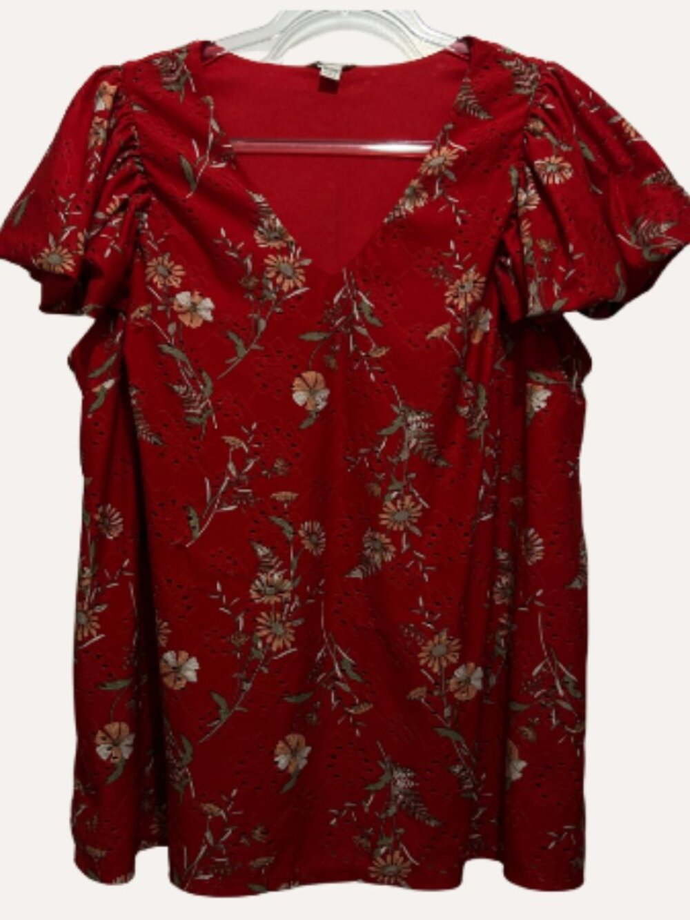 Cato red floral embroidered top - Size 18/20W